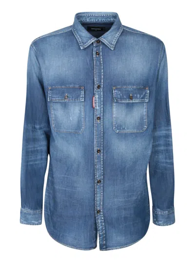 Dsquared2 Tailored Denim Shirt With Vintage Wash In Blue