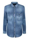 Dsquared2 Tailored Denim Shirt With Vintage Wash In Blue