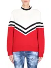 Dsquared2 Colour Block Roll Neck Jumper In Red