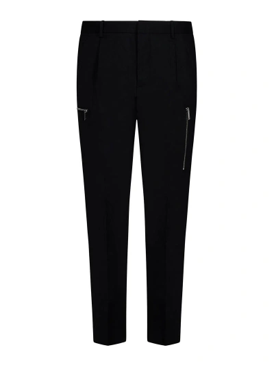 Dsquared2 Tapered Black Wool Trousers With Zip Pockets