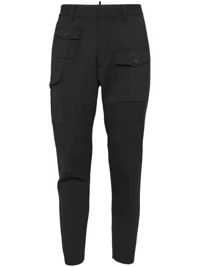 Dsquared2 Tapered Cotton Cargo Trousers In Black