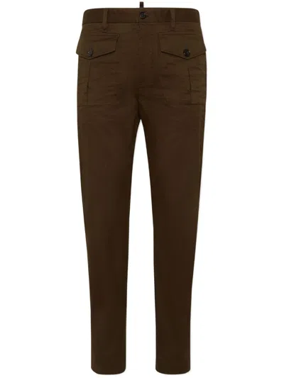 Dsquared2 Tapered Leg Cotton Trousers In Brown