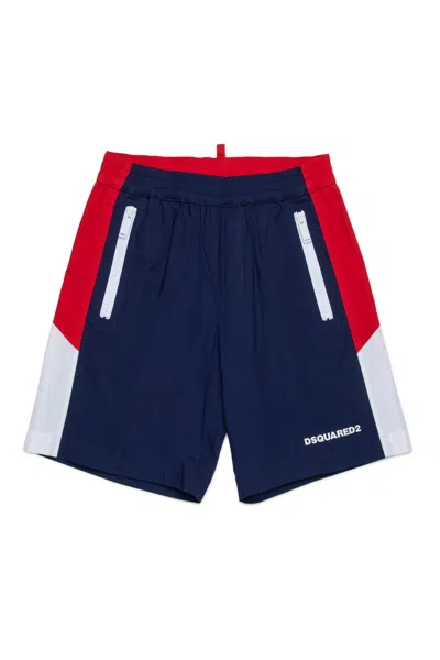 Dsquared2 Technical Cotton Tennis Shorts In Blue