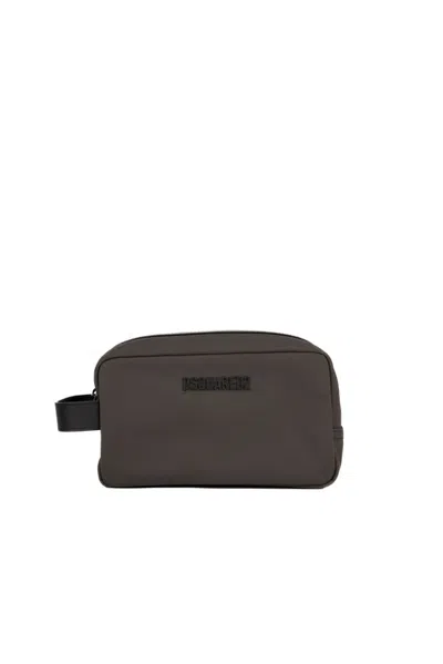 Dsquared2 Technical Fabric Clutch Bag In Grigio Scuro+nero