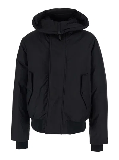 DSQUARED2 BLACK JACKET WITH HOOD AND LOGO LETTERING DETAIL ON THE INSIDE IN TECH FABRIC MAN