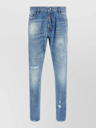 Dsquared2 Teddy Jeans Belt Loops Distressed Faded Five Pocket In Blue