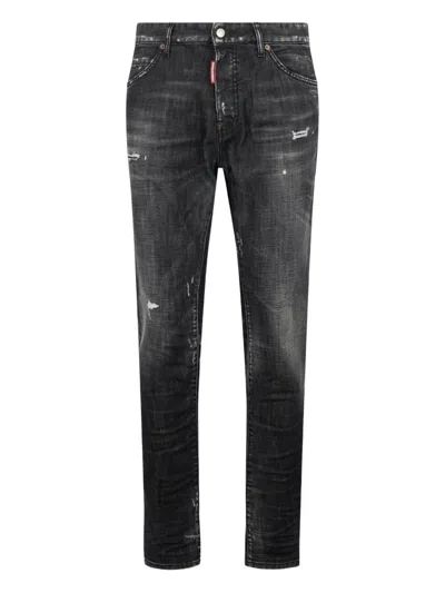 Dsquared2 Stretch Denim Sexy Twist Jeans With Paint Effect Details 17c In Black
