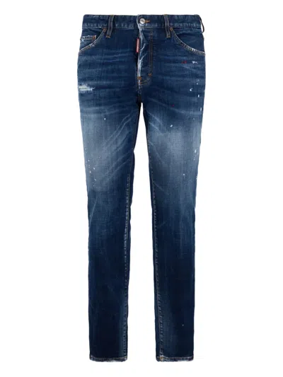 Dsquared2 Teddy Jeans Distressed Faded Five Pocket Design In Blue