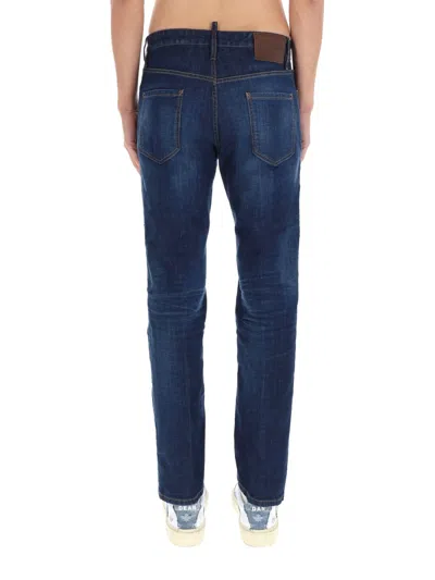 Dsquared2 Teddy Slim-fit Blue Stretch Denim Jeans In Animal Print