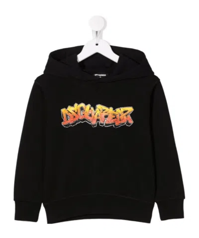 Dsquared2 Teen Graffiti-print Cotton Hoodie In Black