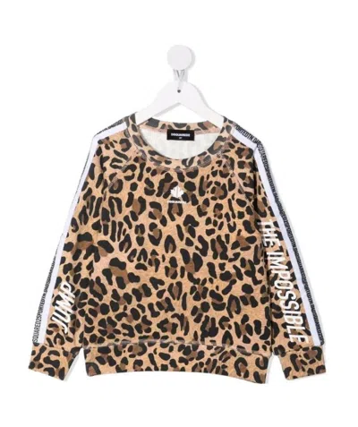 Dsquared2 Teen Leopard-print Side-stripe Sweatshirt In Nude