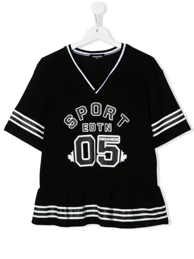 Dsquared2 Teen Logo-print Jersey Top In Black