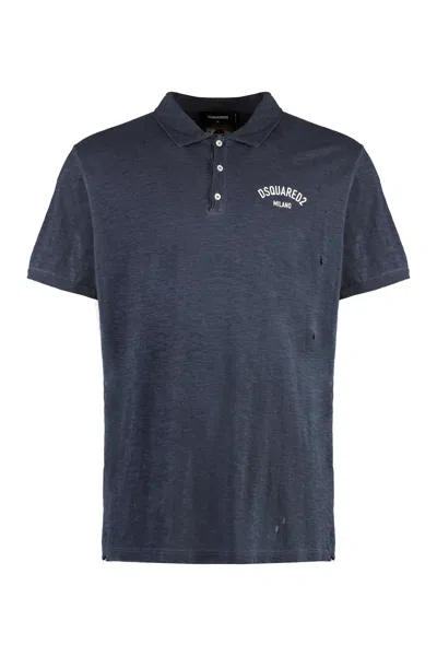 Dsquared2 Tennis-fit Vintage Effect Short-sleeve Polo Shirt With Side Slits In Blue