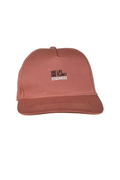 Dsquared2 Terracotta Cotton Cap With Inspirational Inscription In Burgundy