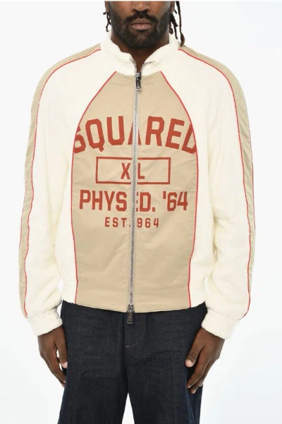 Dsquared2 Terry Cotton Jacket With Frontal Zip Closure In Neutral