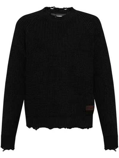 DSQUARED2 TEXTURED KNIT SWEATER WITH RAW HEM AND DISTRESSED DETAILING