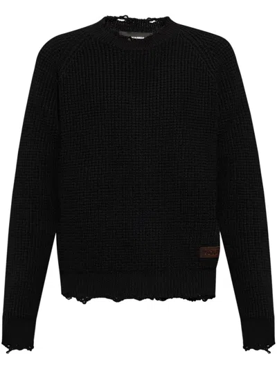 Dsquared2 Textured Knit Sweater With Raw Hem And Distressed Detailing In Black