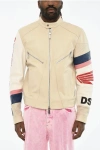 Dsquared2 Textured Leather Jacket With Perforated Details In Neutral