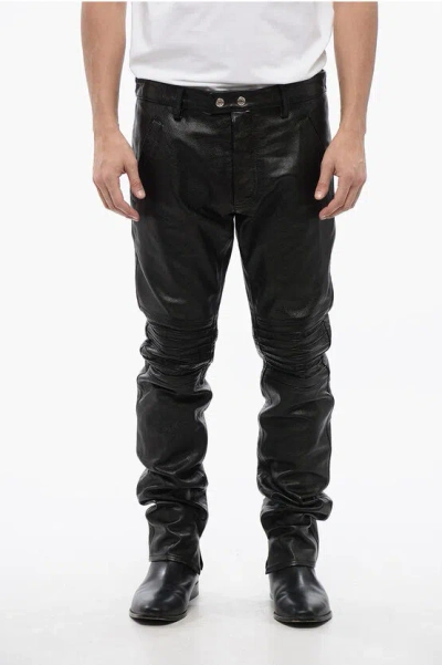 Dsquared2 Textured Leather Pants With Biker Details In Black
