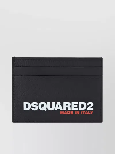 Dsquared2 Textured Leather Rectangular Card Holder In Black