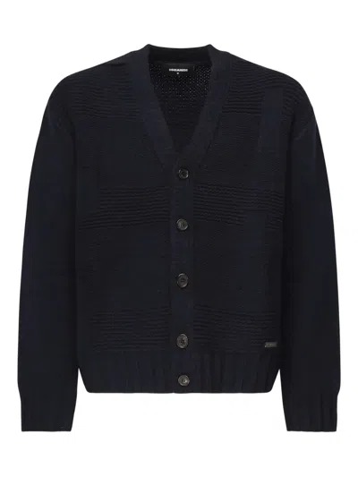 Dsquared2 Textured Panelled Cardigan In Black
