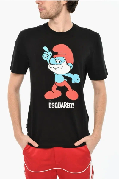 Dsquared2 The Smurfs Cotton Crew-neck T-shirt With Frontal Print In Black