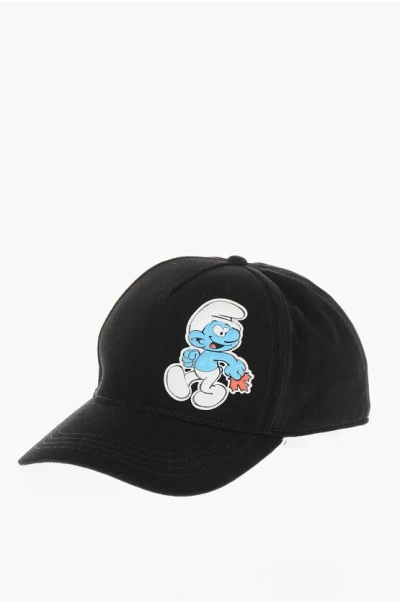 Dsquared2 The Smurfs Organic Cotton Baseball Cap Handy Smurf In Black