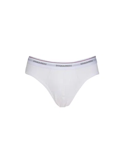 Dsquared2 Three Underwear Briefs In Stretch Cotton In White