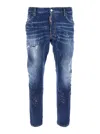 Dsquared2 Tidy Biker Blue Jeans With Paint Embellishments And Logo Patch On The Rear In Denim Man In Blue