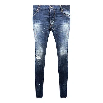 Pre-owned Dsquared2 Tidy Biker Bros Paint Splash Jeans In Blue