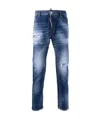 Dsquared2 Blue Slim Jeans With Rips And Bleach Effect In Cotton Blend Denim Man In Blue