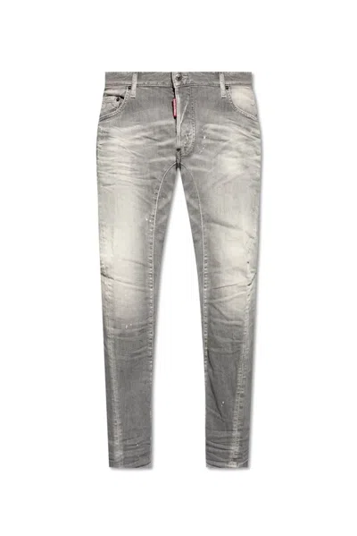 Dsquared2 Distressed Low-rise Skinny Jeans In Gray