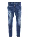 Dsquared2 Blue Jeans With Logo Patch On The Rear And All-over Paint-splatter Print Effect In Denim Man