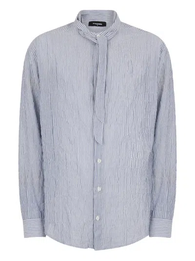Dsquared2 Tie Dropped Shoulder Linen Shirt In Blue