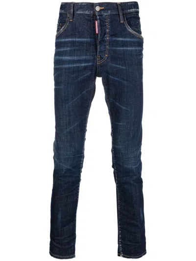 Dsquared2 Tie-dye Low-rise Jeans In Blue