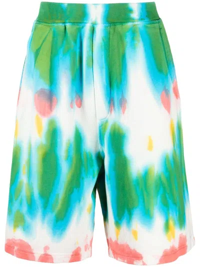 Dsquared2 Tie Dye-print Cotton Track Shorts In Green