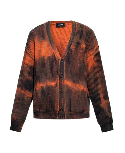 Dsquared2 Tie-dye Print Knitted Cardigan In Red