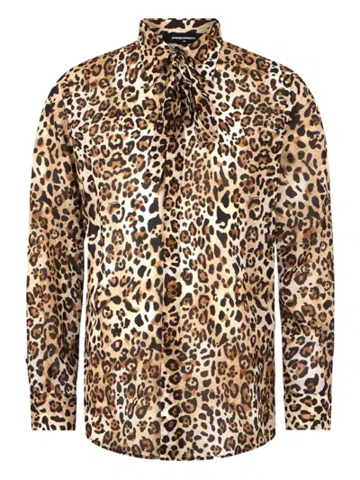 Dsquared2 Wild2 Sexy Tie Printed Cotton Shirt In Brown