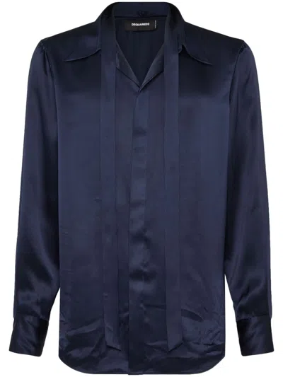 Dsquared2 Tied-neck Satin Shirt In 蓝色