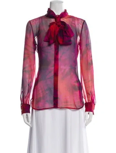 Pre-owned Dsquared2 Tie-dye Print Tie Neck Blouse In Pink