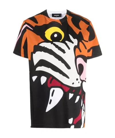 Dsquared2 Tiger-print T-shirt In Black