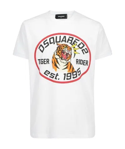 Dsquared2 Tiger Rider Printed T-shirt In White