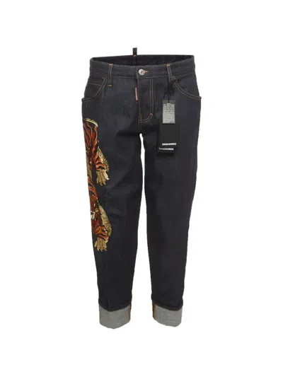 Pre-owned Dsquared2 Tiger-embroidered Hockney Jeans In 蓝色