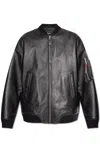 Dsquared2 Leather Bomber Jacket With Ribbed Finish In Black