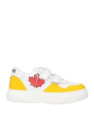Dsquared2 Babies'  Toddler Boy Sneakers Yellow Size 10c Soft Leather In White