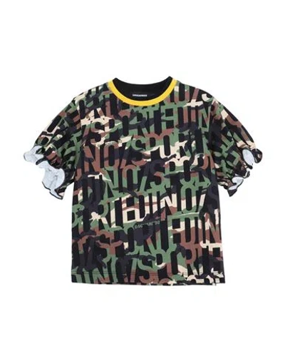 Dsquared2 Babies'  Toddler Girl T-shirt Military Green Size 6 Cotton In Black
