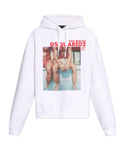 Dsquared2 Tom Bianchi Graphic Drawstring Hoodie In White