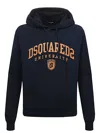 Dsquared2 Fleeced Cotton Cool Fit Hoodie With Printed Logo In Blue