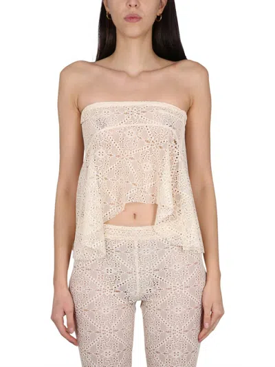 Dsquared2 Broderie-anglaise Draped Strapless Top In Beige