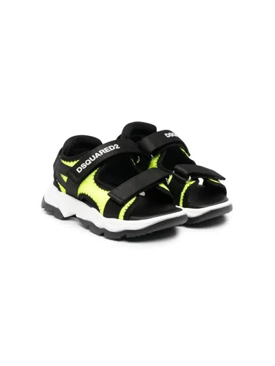 Dsquared2 Kids' Touch-strap Logo Sandals In Black